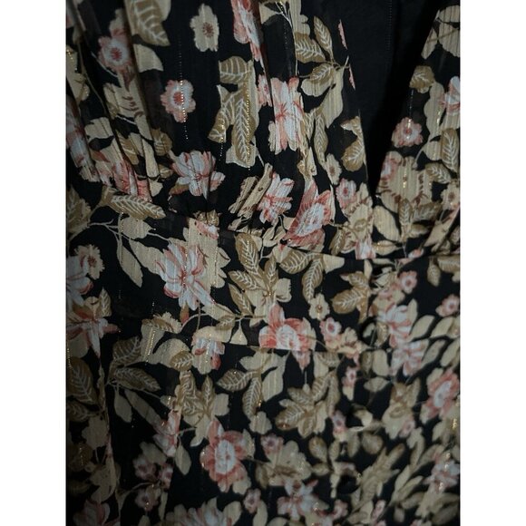 Nasty Gal Floral V Neck Mini Dress Plunge Fitted Long Sleeve Size 8 US Gold - Picture 9 of 13